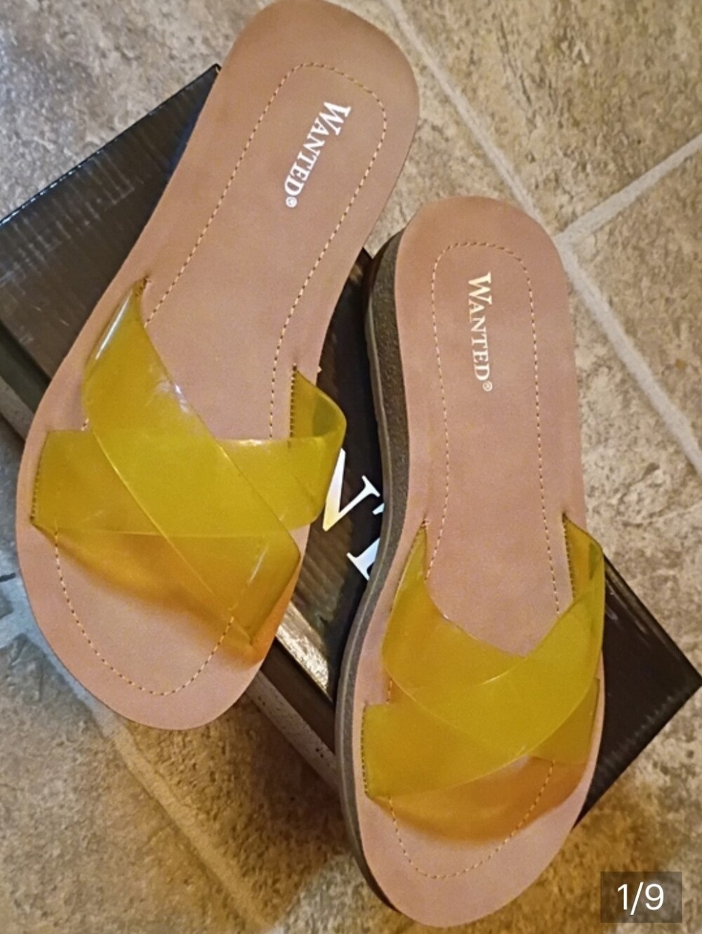 WANTED Seaglass Yellow Cross-Strap Slide Sandals NWT/Box, Women's Size 6 M - Picture 10 of 11